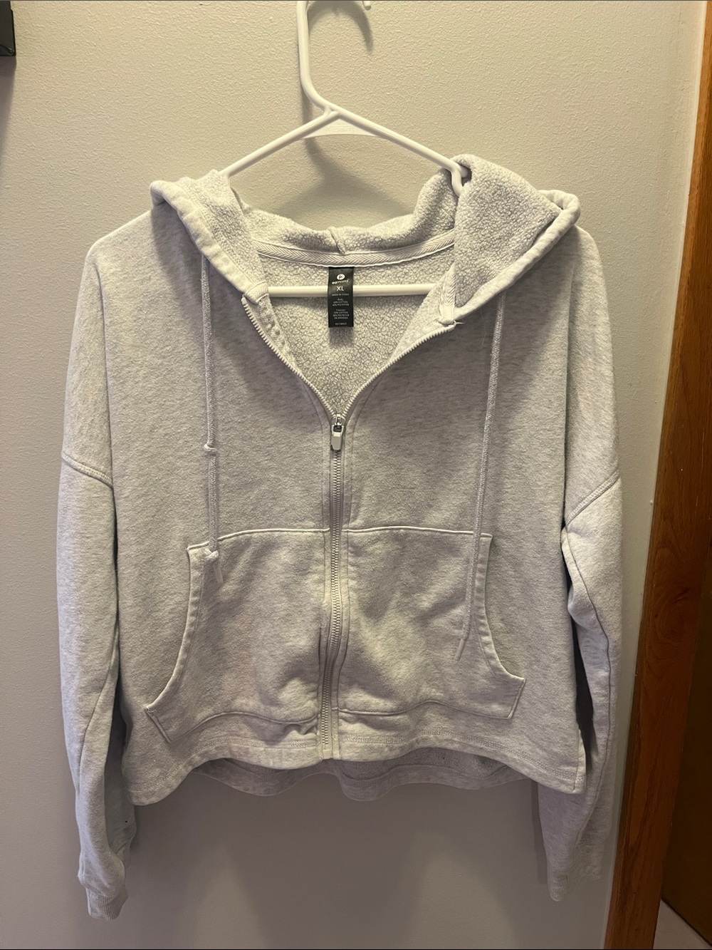 90 Degree By Reflex Light Gray Full-Zip Hooded Sweatshirt